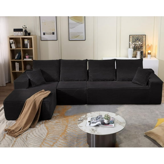 Wiilayok 135" Cloud Couch Sectional Modular Sofa,Comfy Deep Plush Corduroy Boneless Couches for Living Room, Oversized L Shaped Sectional Memory Foam Compressed Sofa (Right Facing Chaise)