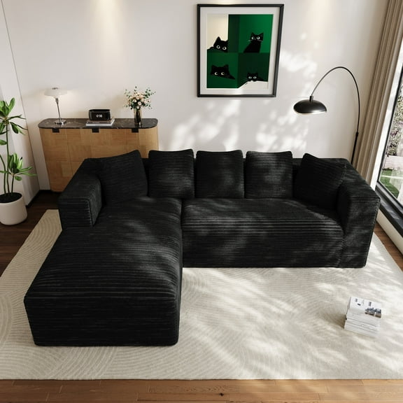 Wiilayok Modular Cloud Sectional Couch,107" L Shaped Sectional Sofa with Left Chaise,Upholstered Deep Seat Sofa for Living Room Bedroom,Black(Corduroy)