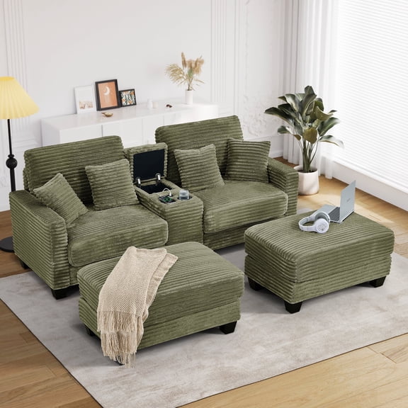 Wiilayok Convertible Modular Cloud Sofa,U Shaped Sectional Sofa Couch Set with Ottoman,Central Console,Cup Holder, Adjustable Backrest for Living Room,Green