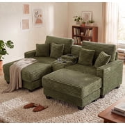 Wiilayok Convertible Modular Cloud Sofa, U Shaped Sectional Sofa Couch with Ottoman,Central Console,Cup Holder, Adjustable Backrest for Living Room, Green