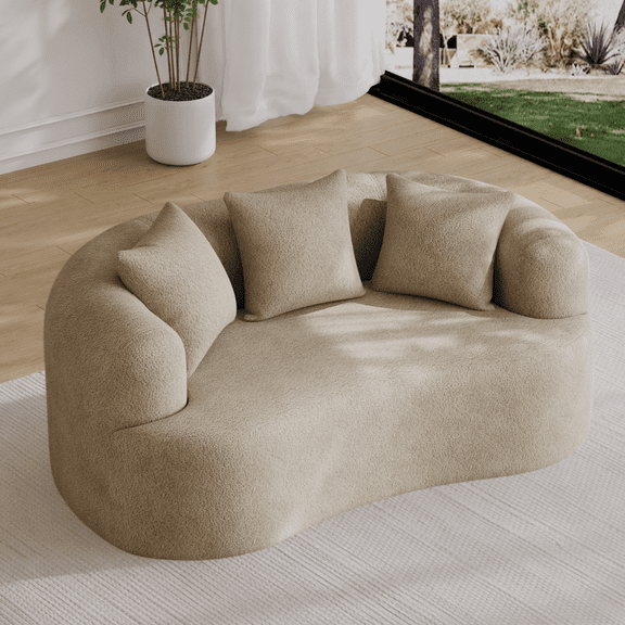 Wiilayok 68.5" Modern Chenille Sofa,Curved Sofa with Deep Seat Cloud Couch for Living Room, Apartment, Bedroom, No Assembly,Light Brown