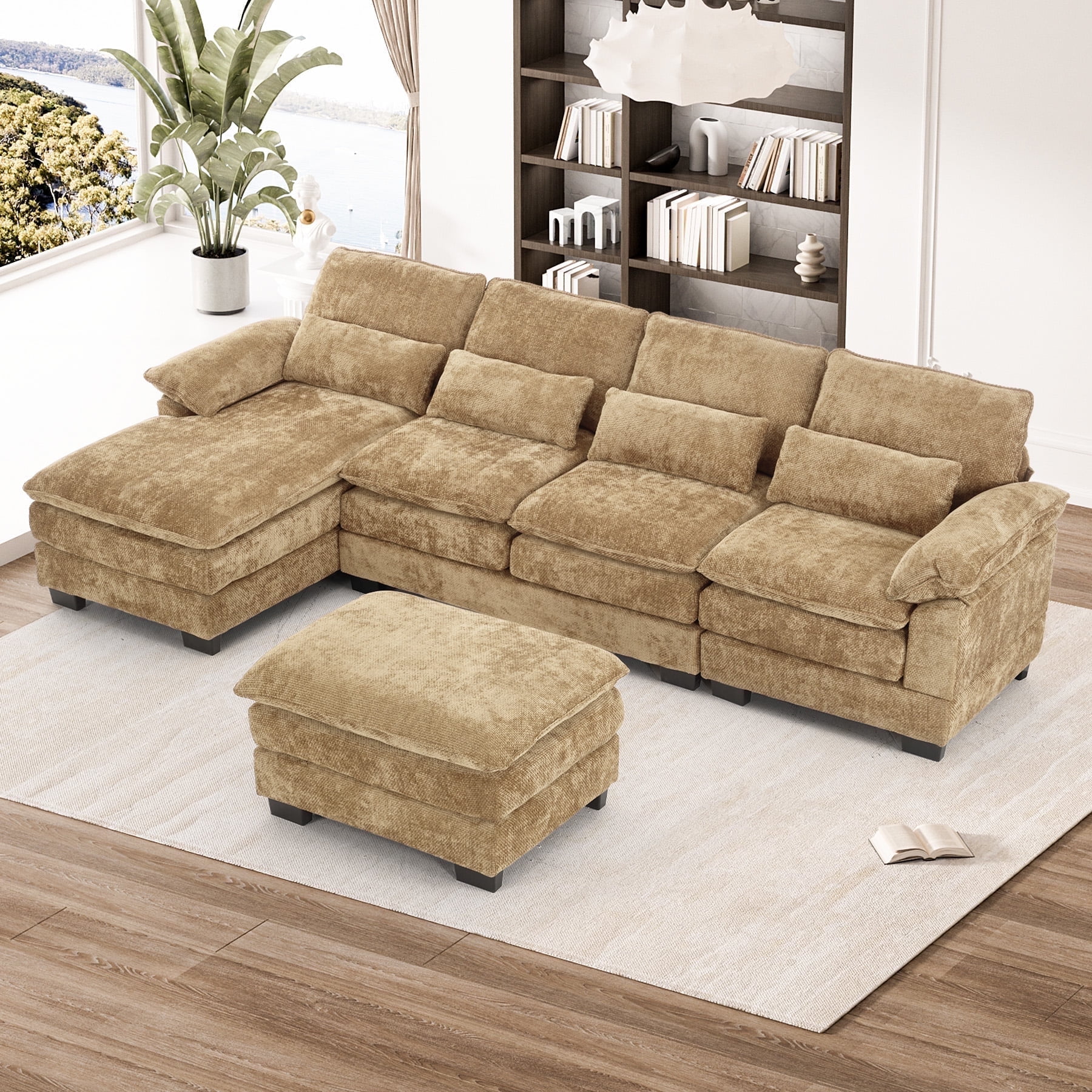 Wiilayok 114" Chenille U-shaped Sectional Sofa Set with Chaise Lounge