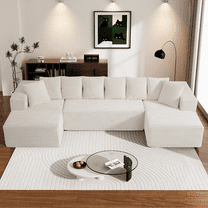 Wiilayok U Shaped Sectional Sofa,Modular Cloud Corduroy Sofa Couch with Extra Deep Seat for Living Room Sofa, No Assembly, Beige