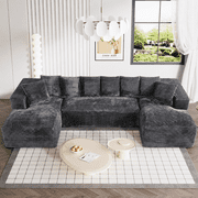 Wiilayok 131" U Shaped Sectional Sofa with Deep Seat Chaise,Corduroy Modular Cloud Sofa Couch for Living Room,4 Seat,Gray