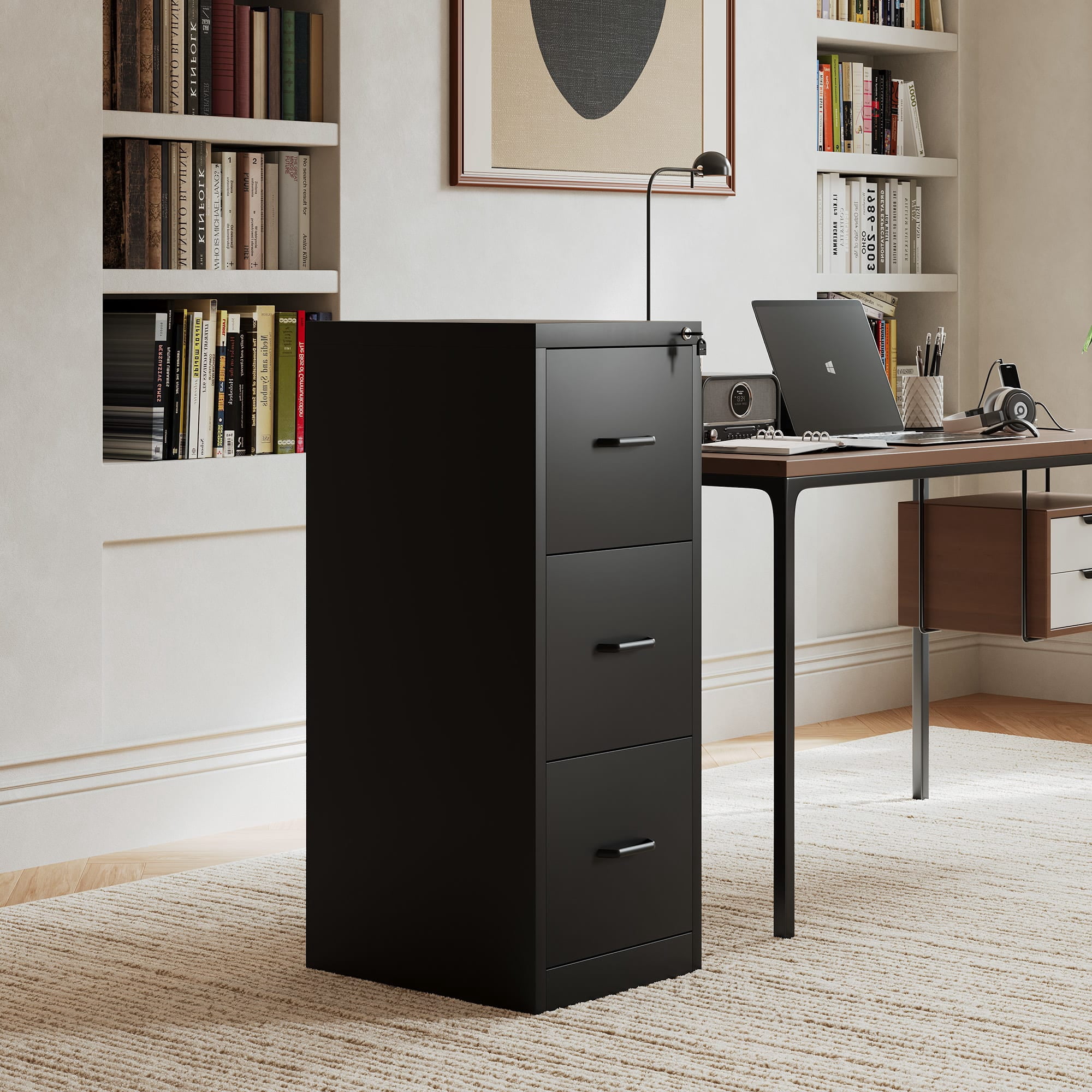 Ouyessir 15" Wide 3-Drawer Vertical Black Steel File Cabinet, Metal Filing Cabinet for Home Office