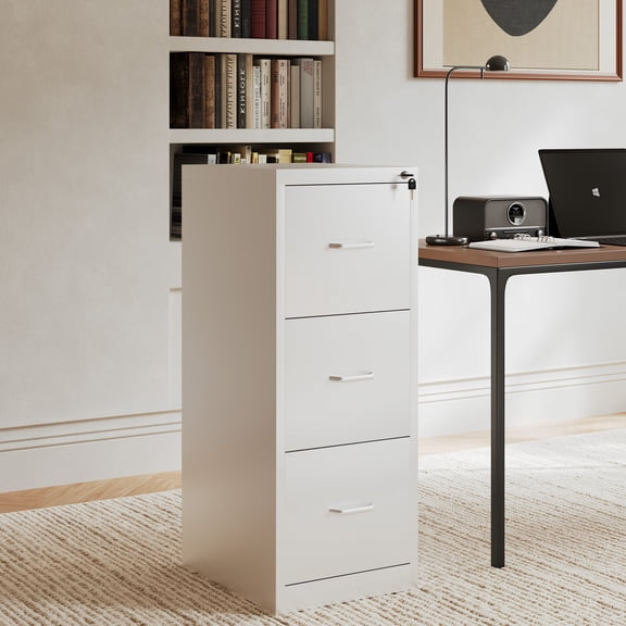 Ouyessir 15" Wide 3-Drawer Vertical White Steel File Cabinet, Metal Filing Cabinet for Home Office
