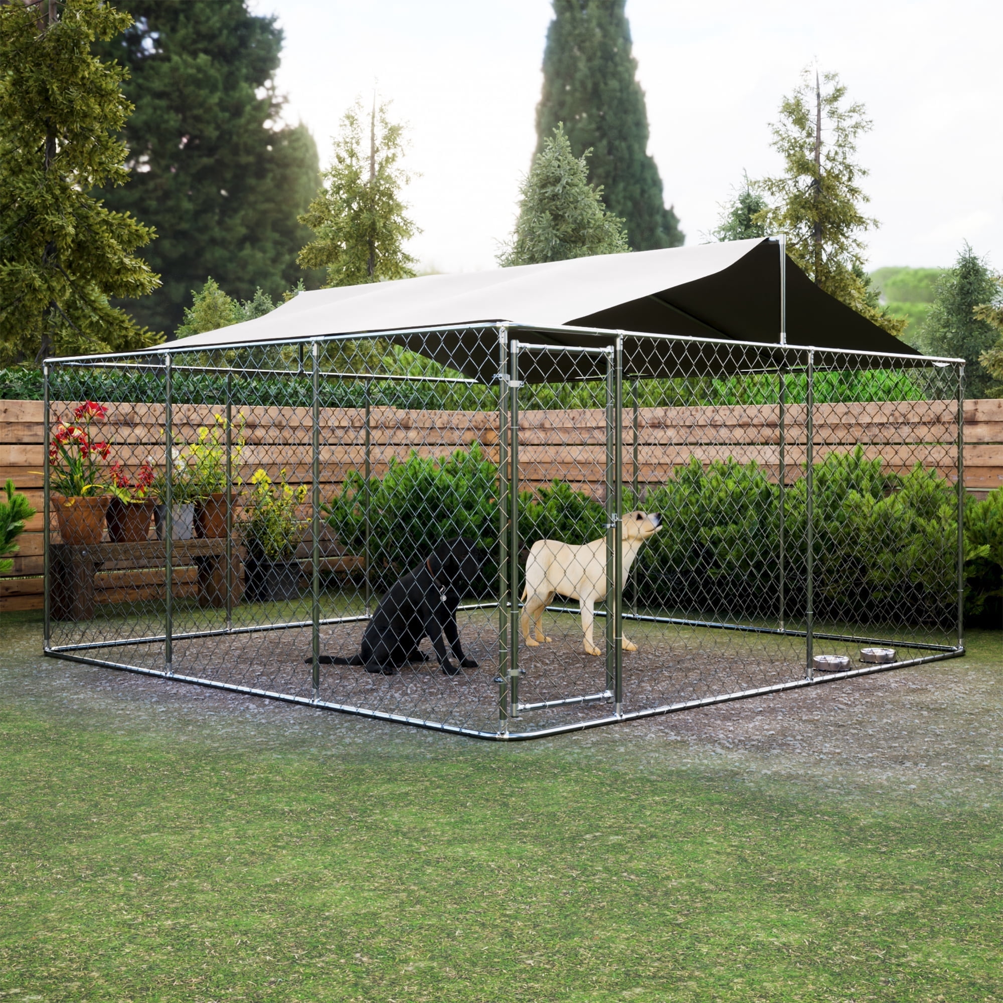 Wiilayok 15 x 15ft Outdoor Dog Kennel Heavy Large Outdoor Dog Playpen with Secure Lock Sturdy Galvanized Metal Frame with Waterproof Roof Cover(14.8‘L x 14.8’W x 5.8‘/7.6‘H)