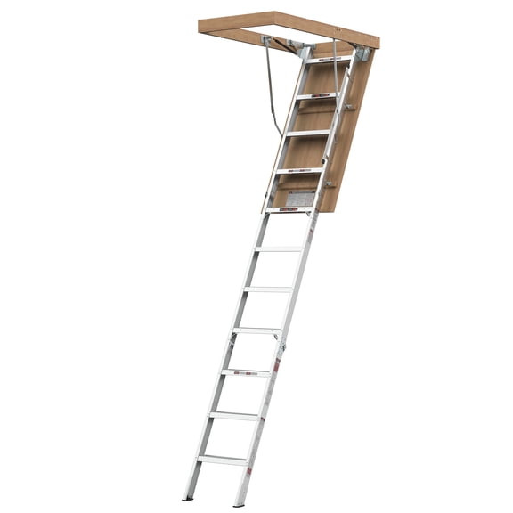 Ouyessir 25" x 54" Aluminum Attic Ladder - Portable Compact Design, 375-pound Capacity Convenient Access to Your Attic, Fits 7'8"-10'3" Ceiling Heights