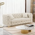 thumbnail image 1 of Wiilayok 75" Upholstered Tufted Sofa, Velvet 3 Seater Sofa Couch with Gold Legs,2 Pillows,Chesterfield Sofa Couch for Living Room, White, 1 of 8