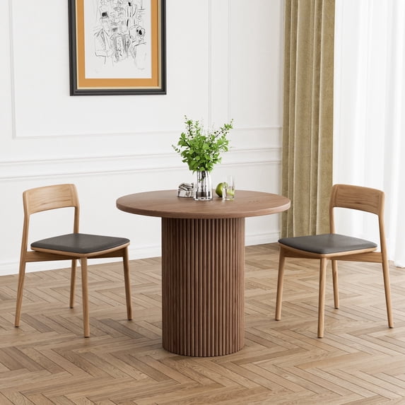 Wiilayok 35.4" Modern Round Dining Table, Wood Kitchen Table for 2 to 3, Pedestal Circle Dining Table for Cafe, Kitchen, Dining Room