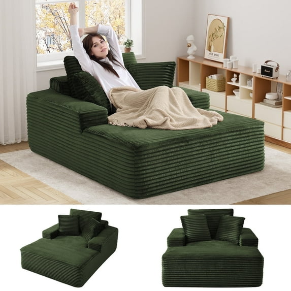 Wiilayok 66" D x 50" W Oversized Boneless Chaise Lounge Chair Indoor, Upholstered Faux Fur Sleeper Sofa Bed, Cloud Sofas Couches for Living Room, No Assembly Required ( Green )