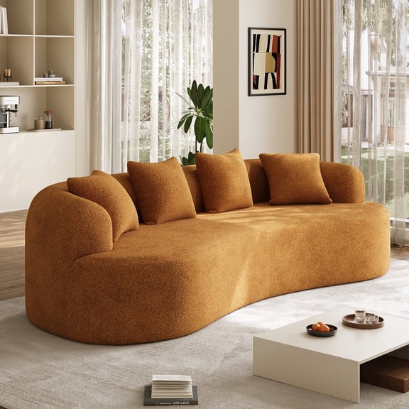 Wiilayok 114.2"Modern Chenille Sofa,Curved Sofa with Deep Seat,Cloud Compression Sofa Couch for Living Room,No Assembly,Orange