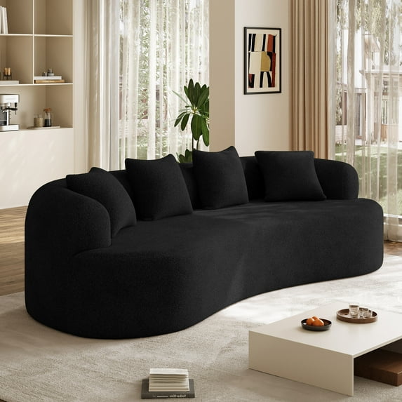 Wiilayok 114.2"Modern Chenille Sofa,Curved Sofa with Deep Seat,Cloud Compression Sofa Couch for Living Room,No Assembly,Black