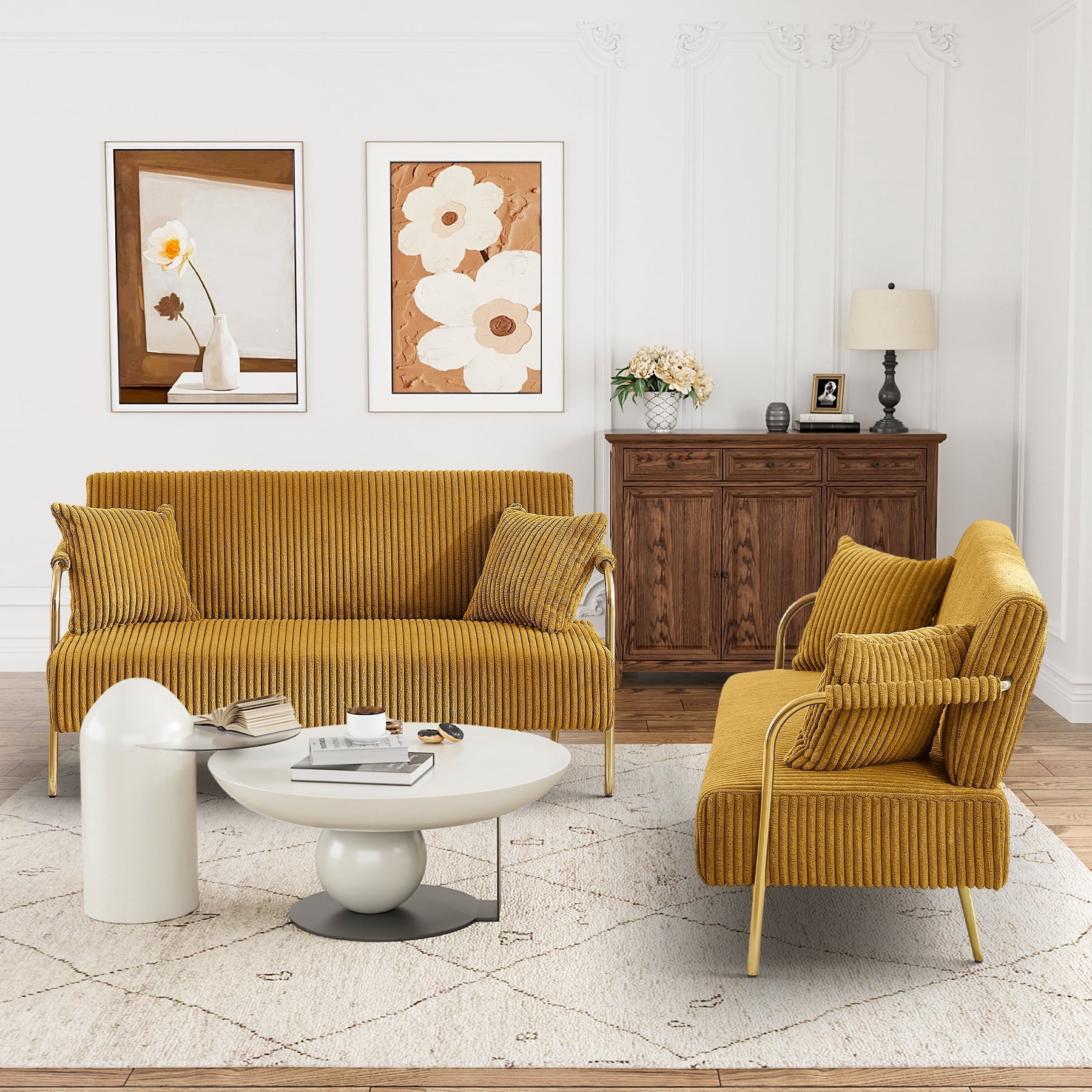 Ouyessir 59" Small Loveseat Sofa Set of 2, Modern 2 Seater Corduroy ...