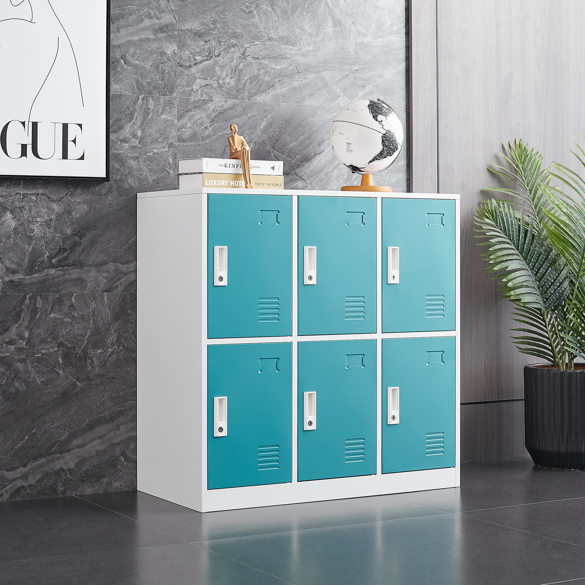 Ouyessir 6 Doors Metal Locker with Card Slot and Locks, Floor