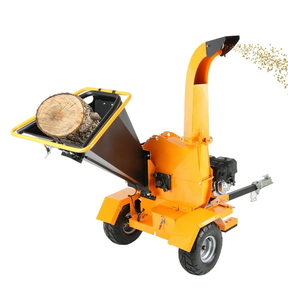 Ouyessir 6" Gas Powered Wood Chipper 420cc 15HP Gasoline Engine Leaf Branch Shredder Mulcher Heavy Duty Woodchipper with Towbar & Stop Bar, Yellow -In Stock