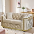 thumbnail image 1 of Wiilayok 62.6" Velvet Button Tufted Sofa, Mid-Century Classic Chesterfield Sofa Couch with Thick Backrest,Gold Stainless 2 Love Seat Couches for Living Room,Beige, 1 of 7