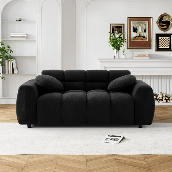 Wiilayok 64.5" Boucle Loveseat Sofa, Modern Comfy Tufted Upholstered Deep Seat Cloud Couch, Teddy 2 Seater Sofa for Living Room, Apartment