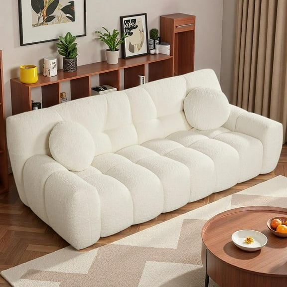 Wiilayok 72.8" Cloud Sofa Couch,Comfy Loveseat Sofa with 2 Pillows,Deep Seat,Upholstered Teddy 2 Seater Sofa Couch for Living Room Apartment,Beige