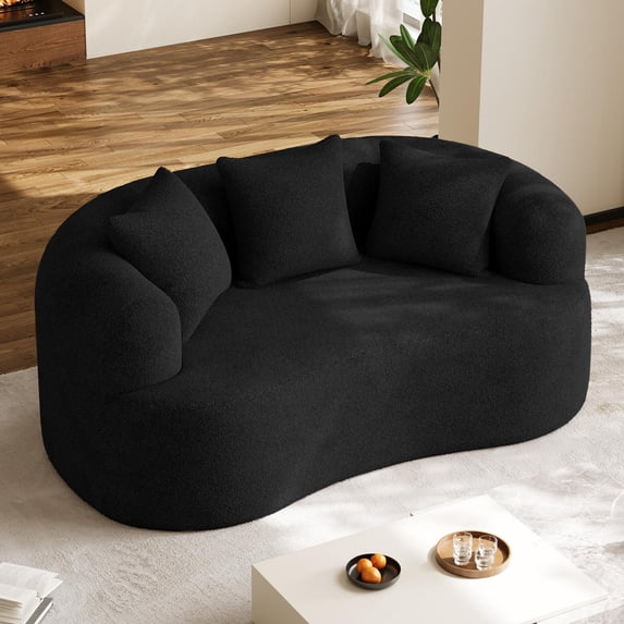 Wiilayok 68.5" Modern Chenille Sofa,Curved Sofa with Deep Seat,Cloud Compression Sofa Couch for Living Room,No Assembly,Black