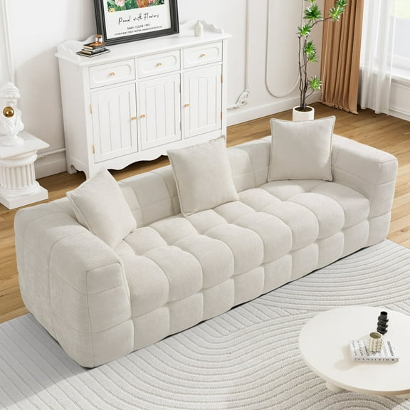 Wiilayok 89.8" Cloud Sofa Couch,Chenille 3 Seater Deep Seat Sofa Couch,No Assembly Required,Beige