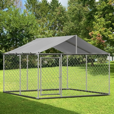 Wiilayok 9.8 x 9.8ft Outdoor Dog Kennel Heavy Large Outdoor Dog Playpen with Secure Lock Sturdy Galvanized Metal Frame with Waterproof Roof Cover(9.8‘L x 9.8’W x 4.4‘/5.9‘H)