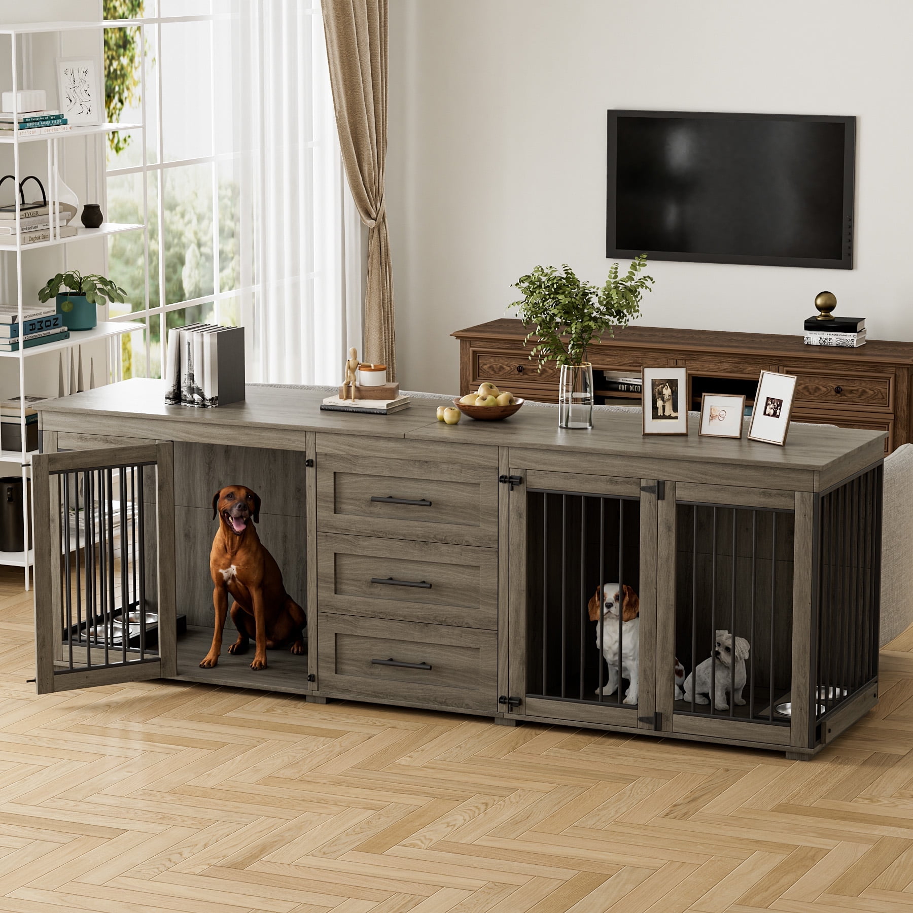 A closer look at Large Dog Crate Set With Double Mattress And Console