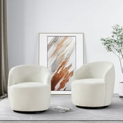 Ouyessir Boucle Upholstered Swivel Barrel Accent Chair Set of 2, Sherpa Lounge Chair, Ivory Chenille