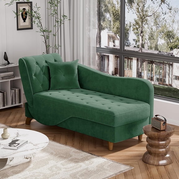 Wiilayok Chaise Lounge Indoor Furniture with Storage,Adjustable Sleeper Sofa Lounge Chair,Velvet Futon Couch Bed,Green
