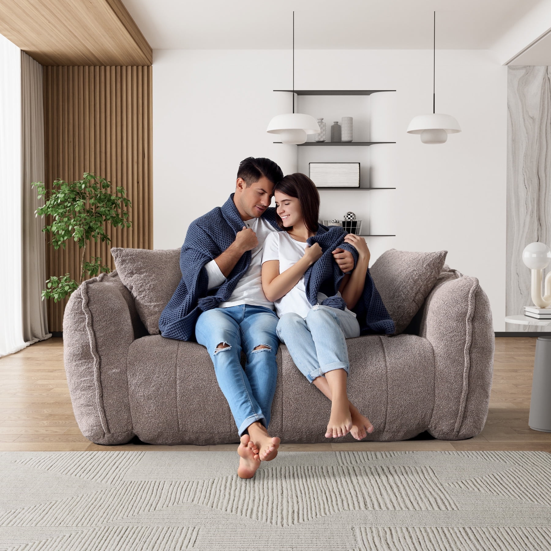 WIILAYOK Chenille Bean Bag Sofa Chair, Cute Loveseat Sofa Couch