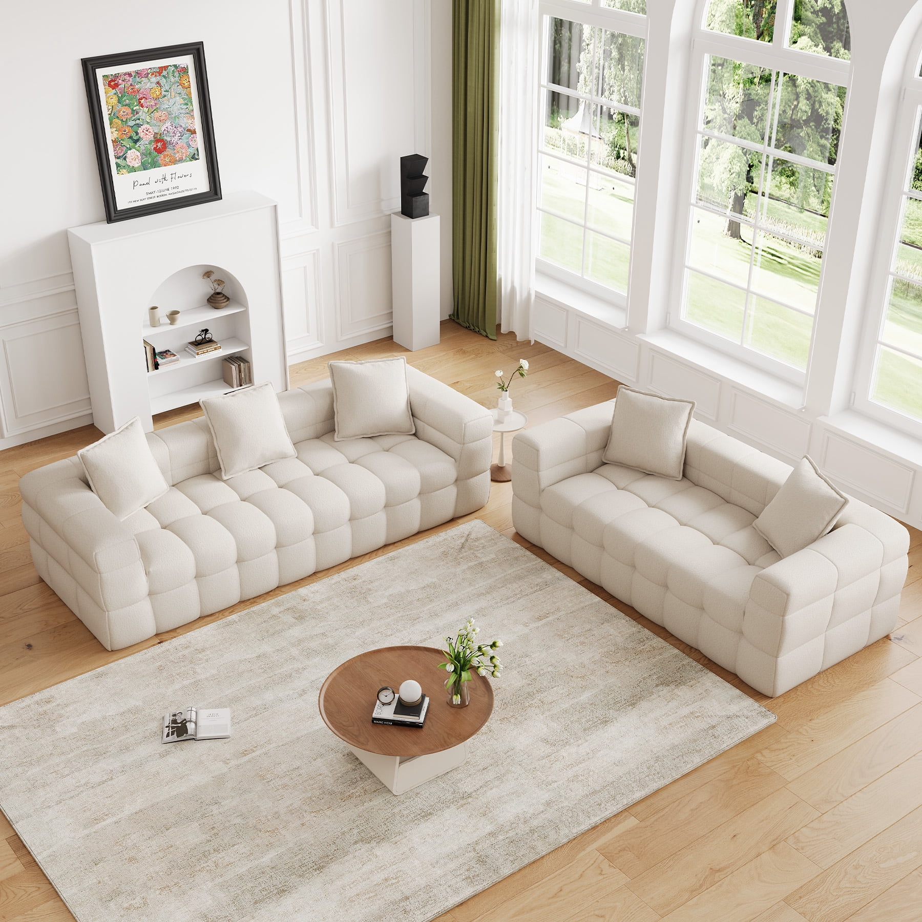 Wiilayok Cloud Sofa Couch,Chenille Deep Seat 3 Seater and 2 Seater Sofa Couch Set, No Assembly Required,Beige
