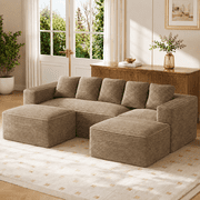 Wiilayok 105" Modular Sectional Sofa with 2 Movable Ottomans, U Shaped Couch 3-Seat Corduroy Cloud Sofa for Living Room, Brown