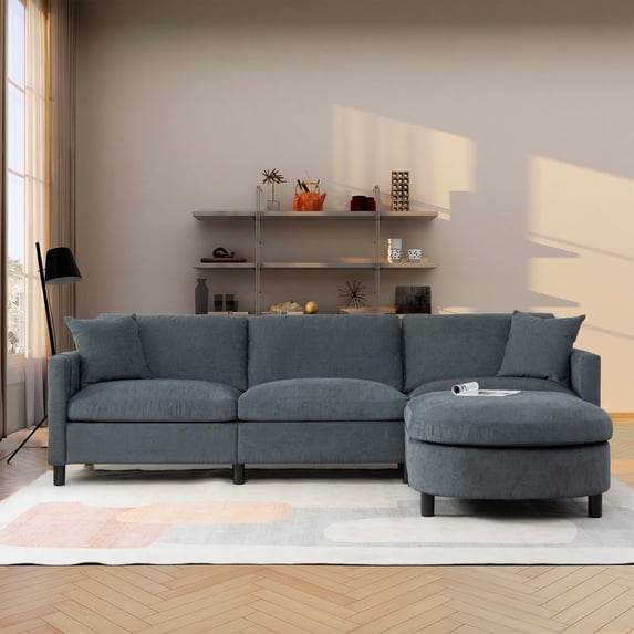 Comfy Chenille L-Shaped Sectional Sofa Couch for Living Room, Office, Apartment