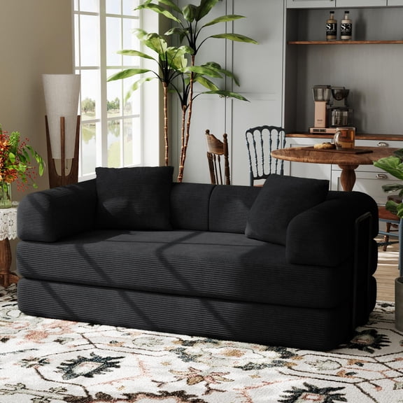 Wiilayok 78.5" Futon Sofa Bed,Black Corduroy Convertible Futon Couch for Living Room Bedroom Small Spaces Apartment,No Assembly Required