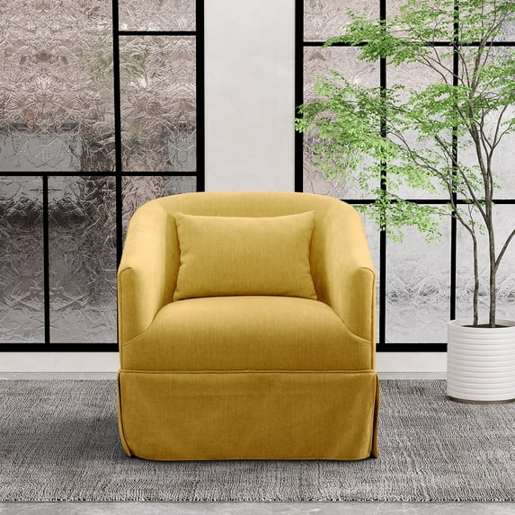 Ouyessir Modern Linen Fabric Solid Print Swivel Barrel Accent Chair with Lumbar Pillow, Yellow