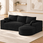 Wiilayok Corduroy Modular Cloud Couch, 108" L Shaped Sectional Sofa with Curved Ottoman, Deep Seat for Living Room Apartment,No Assembly, Black