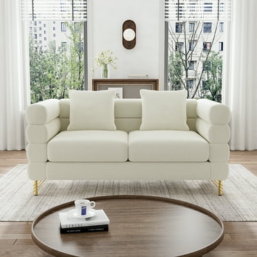 Ouyessir Modern Living Room Sofa,Velvet Fabric Upholstered Loveseats Couch with Golden Metal Legs,Classic 2-Seater Sofa