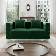 Wiilayok 59 inch 2 Seater Sofa Couch,Comfy Velvet Upholstered Loveseat Sofa with Deep Seat Design,Pillows and Gold Legs for Living Room, Bedroom, Apartment,Green