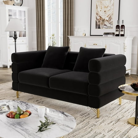 Wiilayok 59" Velvet Loveseat Sofa,2 Seater Sofa Couch with Deep Seat,Gold Leg,Upholstered Cloud Loveseat Sofa for Living Room,Bedroom, Apartment,Black