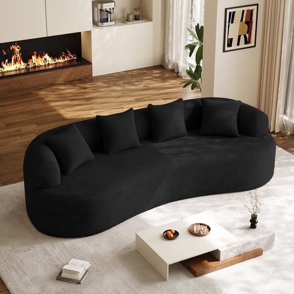 Wiilayok 106.5"Modern Chenille Sofa,Curved Sofa with Deep Seat,Cloud Compression Sofa Couch for Living Room,No Assembly,Black