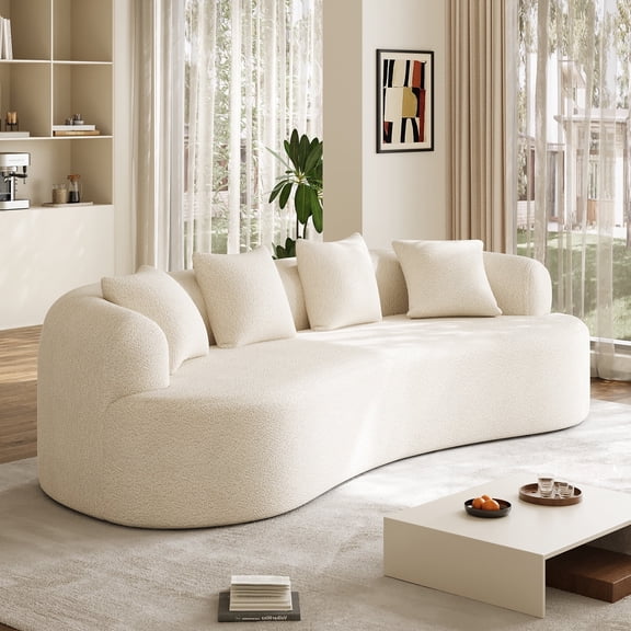 Wiilayok 106.5"Modern Chenille Sofa,Curved Sofa with Deep Seat,Cloud Compression Sofa Couch for Living Room,No Assembly,Beige