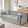 thumbnail image 1 of Wiilayok 84.6" Velvet Button Tufted Sofa,Mid-Century Classic Chesterfield Sofa Couch with Thick Backrest&Armrest,Gold Steel Accents,3 Seat Sofa Couches for Living Room,Gray, 1 of 9
