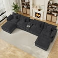thumbnail image 1 of Wiilayok 145" Modular Sofa Set,Large Chenille U Shaped Sectional Sofa with Ottoman,Central Console,Cup Holder,6 Seater Deep Seat Couch for Living Room Furniture,Dark Gray, 1 of 9