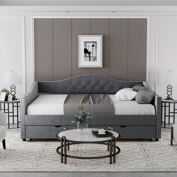 Ouyessir Modern Upholstered Tufted Daybed with Drawers Grey-Drawers - Full