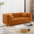 thumbnail image 1 of Wiilayok 75" Upholstered Tufted Sofa, Velvet 3 Seater Sofa Couch with Gold Legs,2 Pillows,Chesterfield Sofa Couch for Living Room, Orange, 1 of 7
