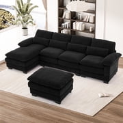 Wiilayok Modular Sectional Sofa Set Cloud Couch,113" Chenille U Shaped Sofa with Ottoman& Chaise Deep Seat Sectional Couches for Living Room, Black