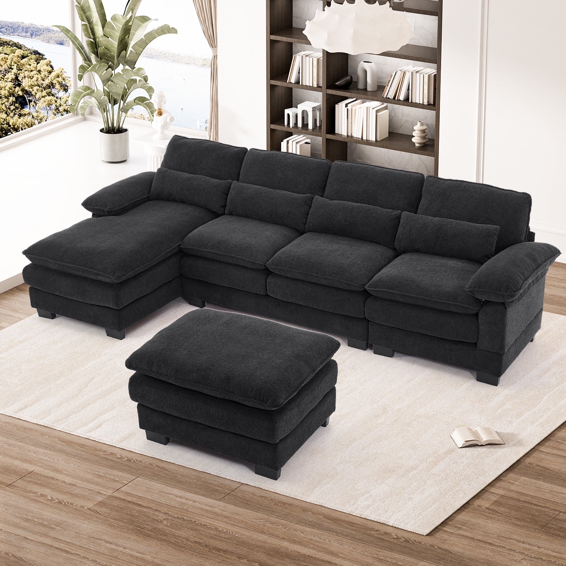 Wiilayok 114" U Shaped Sectional Sofa with Chaise Lounge and Ottoman