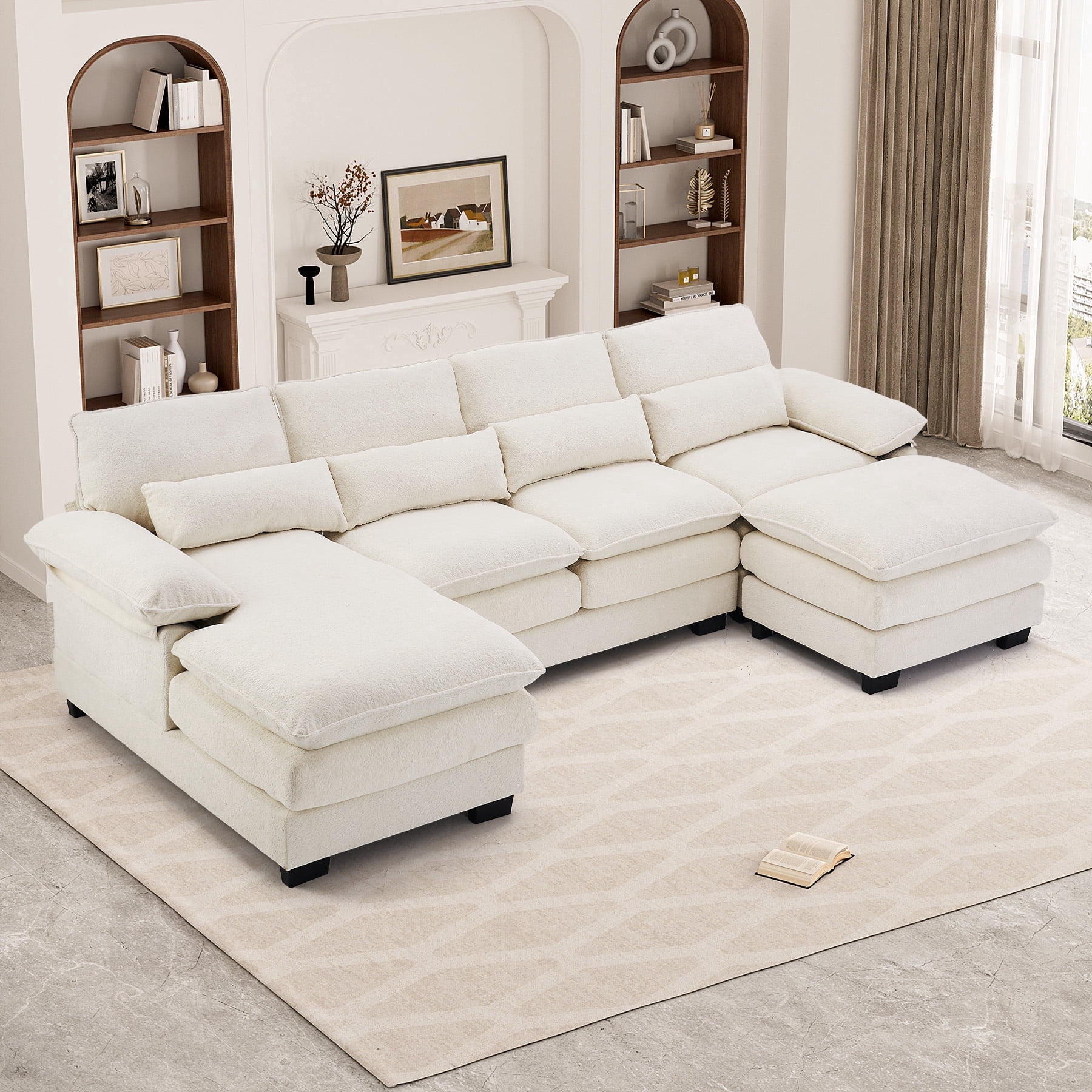 Wiilayok 113" U Shaped Sectional Sofa with Chaise Lounge and Ottoman,Chenille Modular Sectional Sofa Couch for Living Room,Yellow