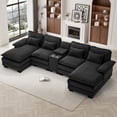 thumbnail image 1 of Wiilayok 133" U Shaped Cloud Couch Modular Sectional Couches for Living Room Fluffy Chenille Deep Seat Sofa Set w/ Double Chaise Lounge, Storage Central Console, Cup Holders, USB Port,Midnight Black, 1 of 10