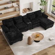 Wiilayok 133" U Shaped Cloud Couch Modular Sectional Couches for Living Room Fluffy Chenille Deep Seat Sofa Set with Double Chaise Lounge, Storage Central Conso